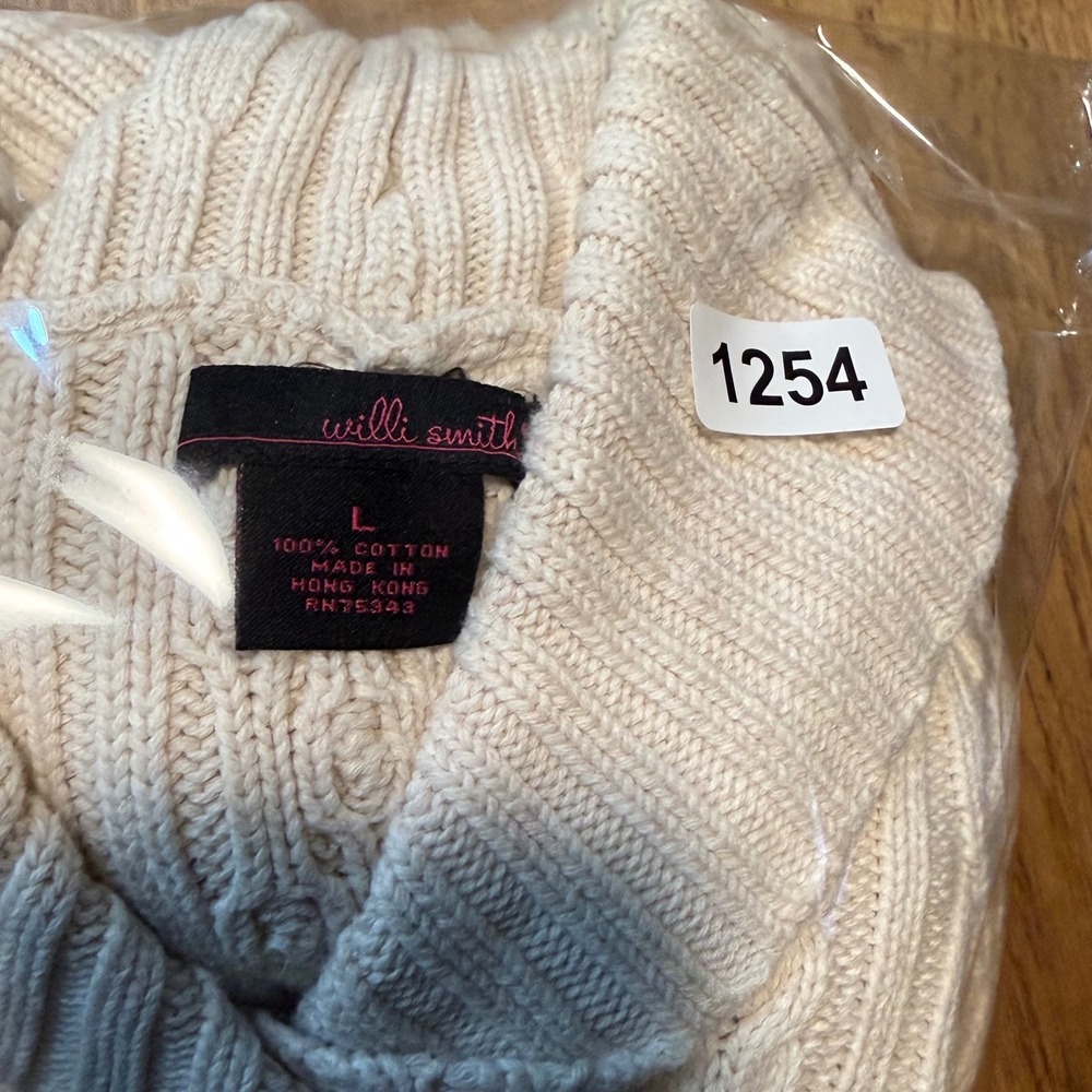 Willi Smith Shall Neck Chunky Cable Knit Cream Coastal Sweater Women Large - Picture 10 of 12